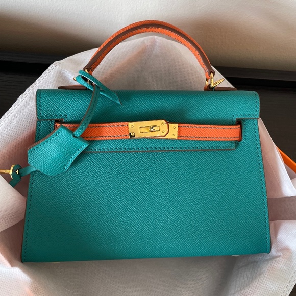 Mini Top Handle Satchel Bag - Turquoise and Orange - Picture 4 of 12